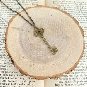 Skeleton Key Pendant Necklace Bronze Vintage Style Handmade